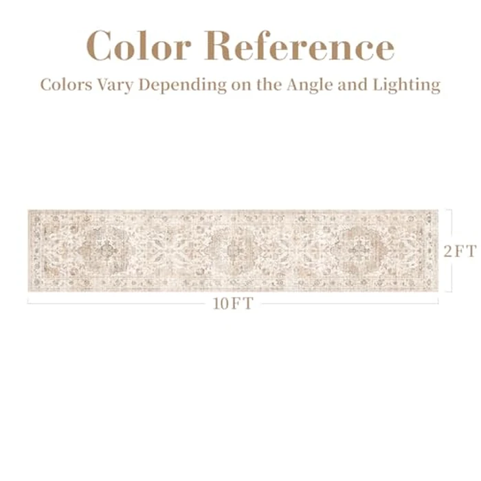 Resare 2x10 Runner Rug, Washable Hallway Runner Area Rugs, Beige Rug for Bedroom, Non Slip Vintage Floral Carpet for Bedside Kitchen Laundry Room Bathroom by RESARE - Image 2