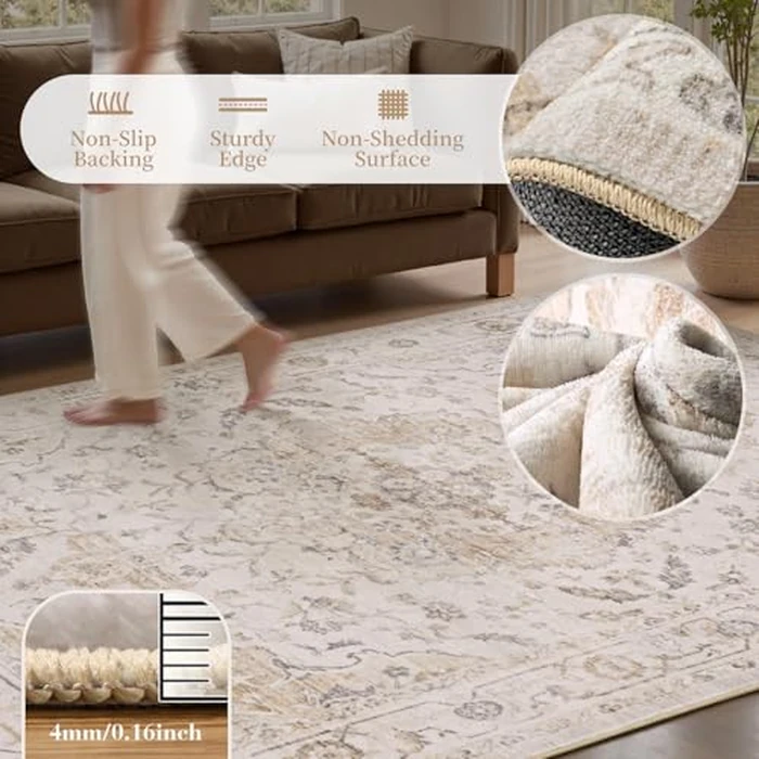 Resare 2x10 Runner Rug, Washable Hallway Runner Area Rugs, Beige Rug for Bedroom, Non Slip Vintage Floral Carpet for Bedside Kitchen Laundry Room Bathroom by RESARE - Image 3