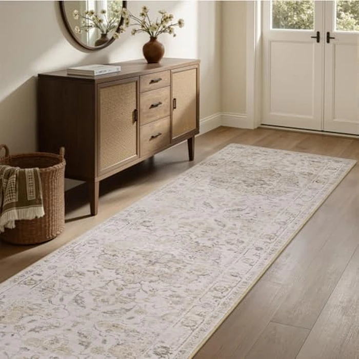 Resare 2x10 Runner Rug, Washable Hallway Runner Area Rugs, Beige Rug for Bedroom, Non Slip Vintage Floral Carpet for Bedside Kitchen Laundry Room Bathroom by RESARE - Image 5