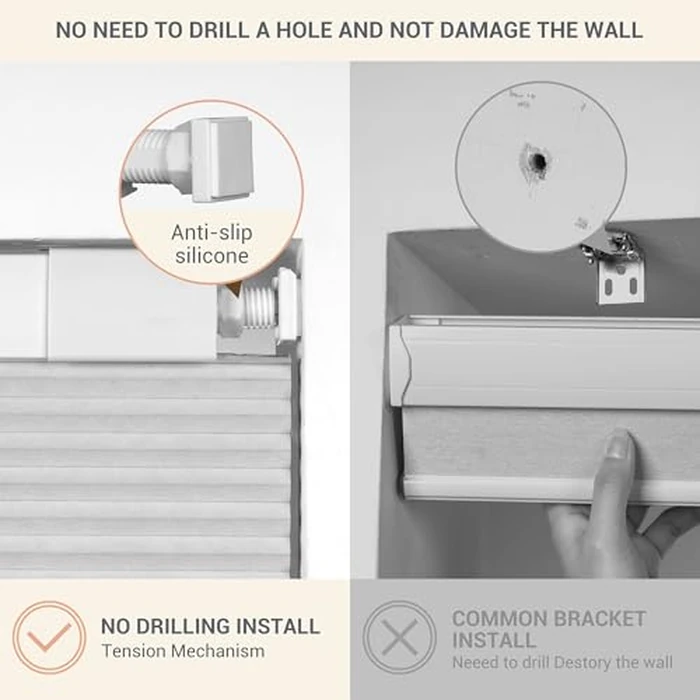 HOTSOON No Drill No Tools Blackout Cellular Shades Cordless Honeycomb Blinds Easy to Install Thermal Insulated Noise Reduction Blinds for Indoor Windows, Blackout-White, 46.5" W x 48" H by HOTSOON - Image 3