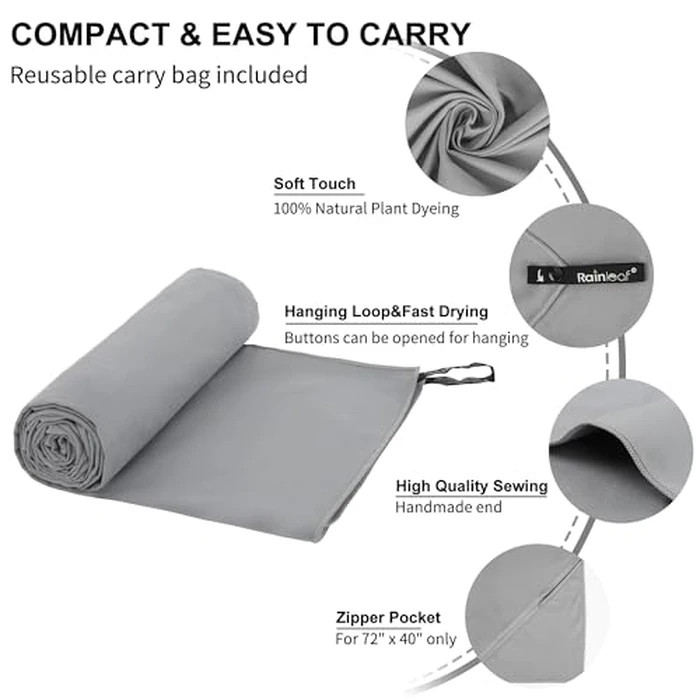 Rainleaf Microfiber Towel Perfect Travel & Gym & Camping Towel. Quick Dry - Super Absorbent - Ultra Compact - Lightweight. Suitable for Trip, Beach, Shower, Backpacking, Pool by Rainleaf - Image 3