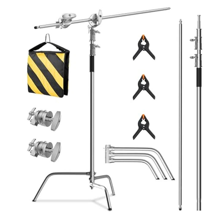 SH C Stand with Boom Arm, Heavy Duty Photography Light Stand, 10.8ft Stainless Steel C-Stand Kit with Sandbag, 4.2ft Boom for Studio Softbox and Reflector,Silver by SH - Used - Very Good condition - US$71.47