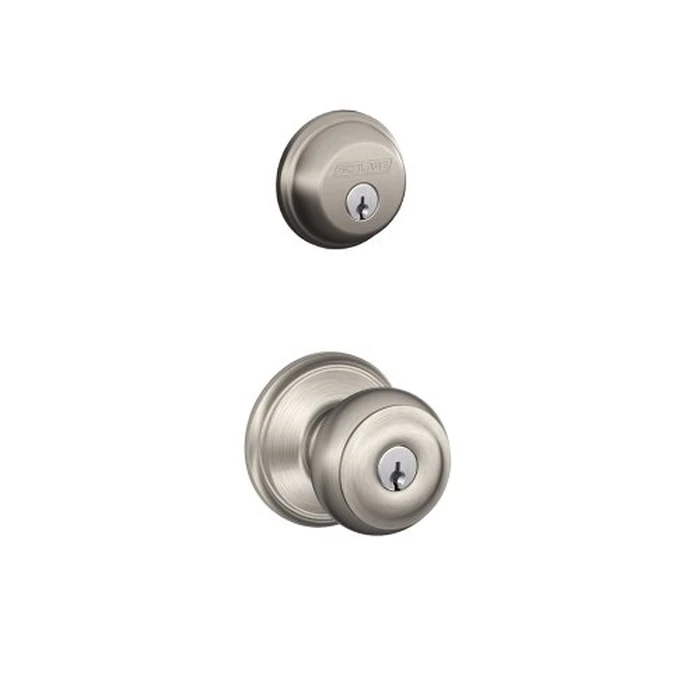 Schlage FB50N V GEO 619 B60 Single Cylinder Deadbolt and F51 Keyed Entry Georgian Knob Keyed Alike, Satin Nickel Finish by SCHLAGE - Used - Very Good condition