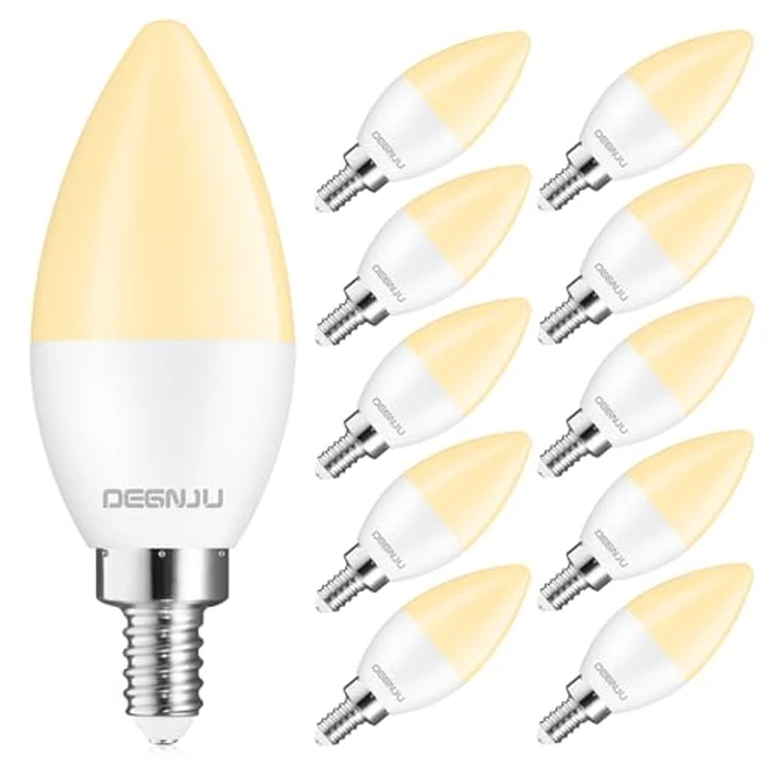 DEGNJU LED Candelabra Light Bulbs 60W Equivalent, Chandelier Light Bulbs Soft White 2700K, E12 LED Bulb, Type B Light Bulb 5.5W, Candelabra Base, 120V, B11 Candle Light Bulb, Non-Dimmable, 10 Pack by DEGNJU - Used - Very Good condition - CA$22.49