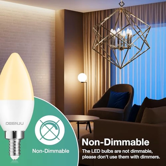 DEGNJU LED Candelabra Light Bulbs 60W Equivalent, Chandelier Light Bulbs Soft White 2700K, E12 LED Bulb, Type B Light Bulb 5.5W, Candelabra Base, 120V, B11 Candle Light Bulb, Non-Dimmable, 10 Pack by DEGNJU - Image 6