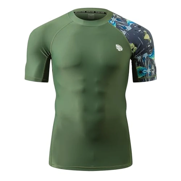 Men's Splice UV Sun Protection UPF 50+ Skins Rash Guard Short Sleeves(Aborigines,3XL) by HUGE SPORTS - Image 2