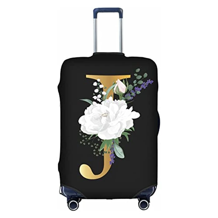 Flower Lette J Black Luggage Cover Elastic Washable Stretch Suitcase Protector Anti-Scratch Travel Suitcase Cover for Kid and Adult M (22-24 inch suitcase) by Generic - Used - Like New condition