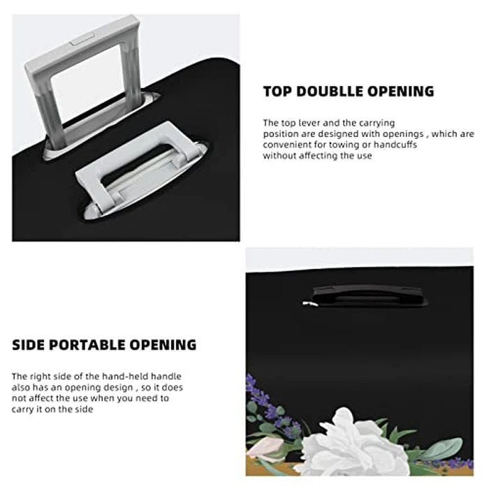 Flower Lette J Black Luggage Cover Elastic Washable Stretch Suitcase Protector Anti-Scratch Travel Suitcase Cover for Kid and Adult M (22-24 inch suitcase) by Generic - Image 4