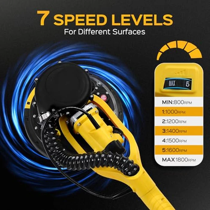 Drywall Sander Tool, KUPERIA 8.5 Amp Popcorn Ceiling Removal Tool with 7 Variable Speed 800-1800RPM, Electric Drywall Sander with Extendable Handle, LED Light,6 Basic Sand Paper & 6 Grid Sandpaper by KUPERIA - Image 3