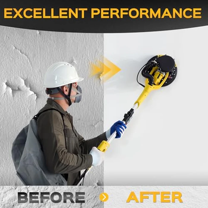 Drywall Sander Tool, KUPERIA 8.5 Amp Popcorn Ceiling Removal Tool with 7 Variable Speed 800-1800RPM, Electric Drywall Sander with Extendable Handle, LED Light,6 Basic Sand Paper & 6 Grid Sandpaper by KUPERIA - Image 5