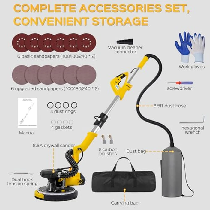 Drywall Sander Tool, KUPERIA 8.5 Amp Popcorn Ceiling Removal Tool with 7 Variable Speed 800-1800RPM, Electric Drywall Sander with Extendable Handle, LED Light,6 Basic Sand Paper & 6 Grid Sandpaper by KUPERIA - Image 9