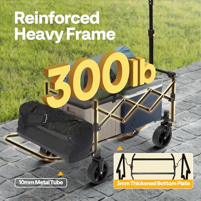 VIVOHOME 130L Collapsible Wagon with Tailgate, 320lb Load-Bearing Outdoor Utility with All-Terrain Wheels, Adjustable Handle, Cup Holders for Camping, Shopping, Garden, Sports, Picnic, Black by VIVOHOME - Image 3