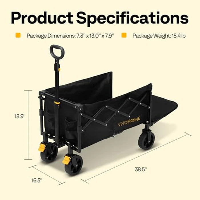 VIVOHOME 130L Collapsible Wagon with Tailgate, 320lb Load-Bearing Outdoor Utility with All-Terrain Wheels, Adjustable Handle, Cup Holders for Camping, Shopping, Garden, Sports, Picnic, Black by VIVOHOME - Image 7