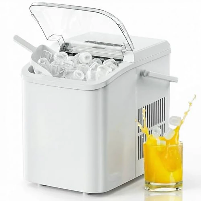 NEWBULIG Ice Makers Countertop with Handle, Portable Ice Machine, 9 Bullet Ice Cubes in 6 Mins, 26lbs in 24Hrs, Auto-Cleaning, with Basket and Scoop, for Home, Kitchen, RV, Camping,White by NEWBULIG - Used - Like New condition - US$47.45