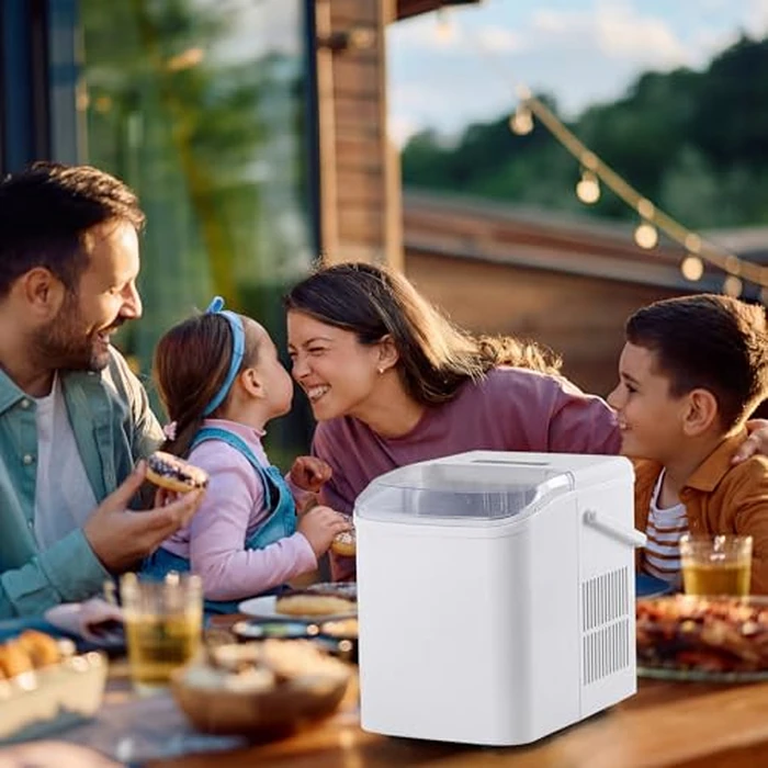 NEWBULIG Ice Makers Countertop with Handle, Portable Ice Machine, 9 Bullet Ice Cubes in 6 Mins, 26lbs in 24Hrs, Auto-Cleaning, with Basket and Scoop, for Home, Kitchen, RV, Camping,White by NEWBULIG - Image 4