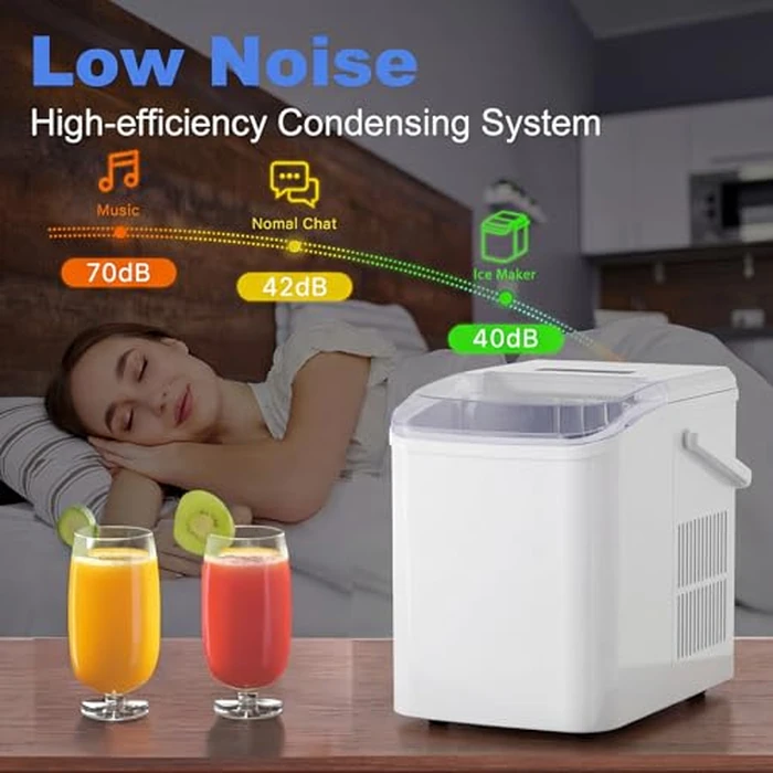NEWBULIG Ice Makers Countertop with Handle, Portable Ice Machine, 9 Bullet Ice Cubes in 6 Mins, 26lbs in 24Hrs, Auto-Cleaning, with Basket and Scoop, for Home, Kitchen, RV, Camping,White by NEWBULIG - Image 6