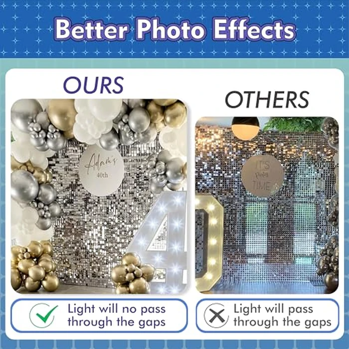 Qcity Matte White Shimmer Wall Backdrop, 24PCS Square Sequin Glitter Backdrop Panel for Birthdays, Wedding, Anniversary, Graduation, Engagement, Baby Shower and Disco Party Decoration by Qcity - Image 3
