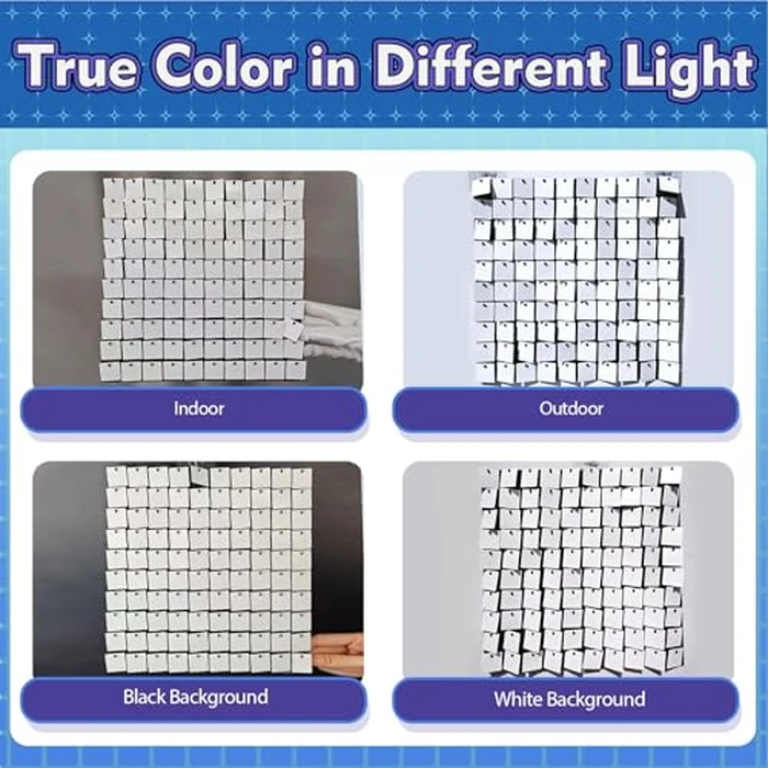 Qcity Matte White Shimmer Wall Backdrop, 24PCS Square Sequin Glitter Backdrop Panel for Birthdays, Wedding, Anniversary, Graduation, Engagement, Baby Shower and Disco Party Decoration by Qcity - Image 4