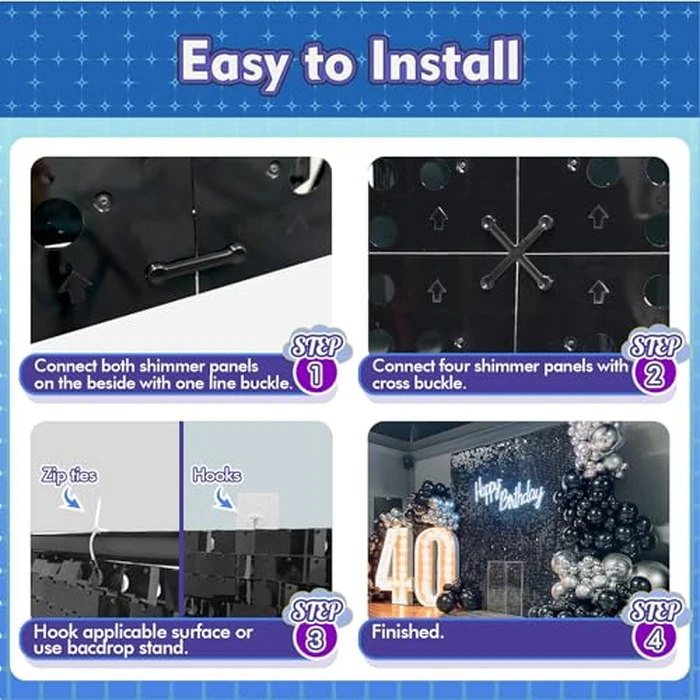 Qcity Matte White Shimmer Wall Backdrop, 24PCS Square Sequin Glitter Backdrop Panel for Birthdays, Wedding, Anniversary, Graduation, Engagement, Baby Shower and Disco Party Decoration by Qcity - Image 6