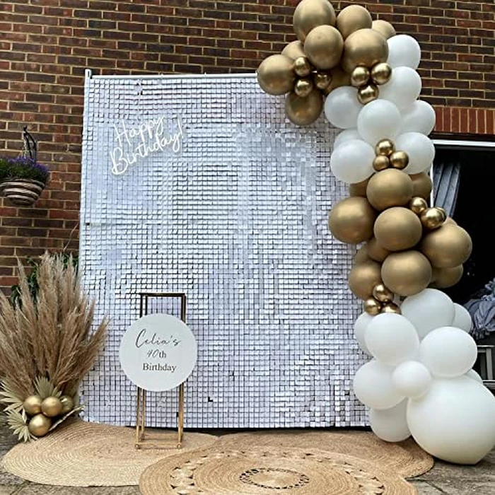 Qcity Matte White Shimmer Wall Backdrop, 24PCS Square Sequin Glitter Backdrop Panel for Birthdays, Wedding, Anniversary, Graduation, Engagement, Baby Shower and Disco Party Decoration by Qcity - Image 7