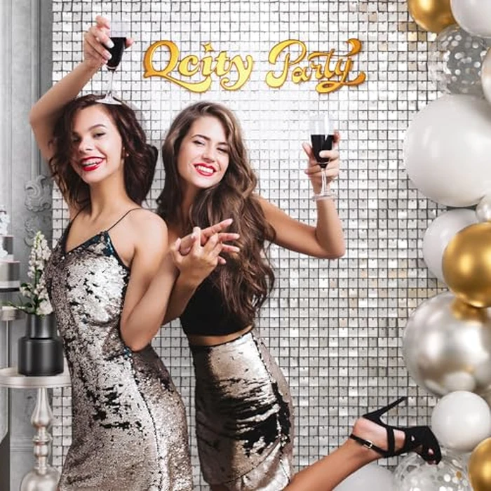 Qcity Matte White Shimmer Wall Backdrop, 24PCS Square Sequin Glitter Backdrop Panel for Birthdays, Wedding, Anniversary, Graduation, Engagement, Baby Shower and Disco Party Decoration by Qcity - Image 9