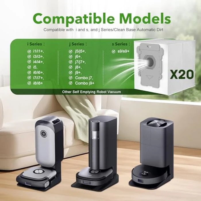 20 Pack Vacuum Bags for iRobot Roomba i7 i7+ i8 i8+ i3 i3+ i4 i4+ i6 i6+ j7 j7+ s9 s9+, s9plus, I & S & J Series Clean Base Automatic Dirt Disposal Bags by XREY - Image 2