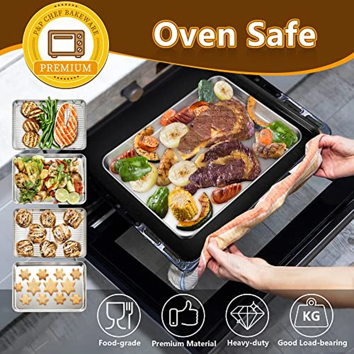 P&P CHEF 12.5 Inch Baking Sheet Pan with Rack Set, Stainless Steel Cookie Sheet Pan Tray with Cooling Rack for Oven Use, Cooking Roasting, Non Toxic & Dishwasher Safe, Heavy Duty by P&P CHEF - Image 6