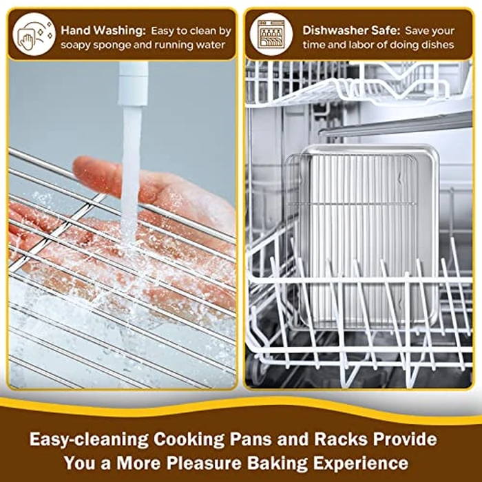 P&P CHEF 12.5 Inch Baking Sheet Pan with Rack Set, Stainless Steel Cookie Sheet Pan Tray with Cooling Rack for Oven Use, Cooking Roasting, Non Toxic & Dishwasher Safe, Heavy Duty by P&P CHEF - Image 7