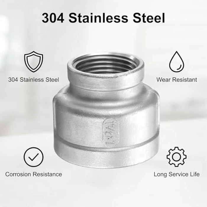 Awclub Reducing Coupling, 1-1/2" x 1" 304 Stainless Steel NPT Female Thread Reducer Taper Cast Pipe Fitting for Water, Oil, and Gas Pipelines 2 Pack by Awclub - Image 3