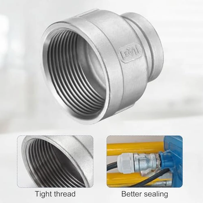 Awclub Reducing Coupling, 1-1/2" x 1" 304 Stainless Steel NPT Female Thread Reducer Taper Cast Pipe Fitting for Water, Oil, and Gas Pipelines 2 Pack by Awclub - Image 4