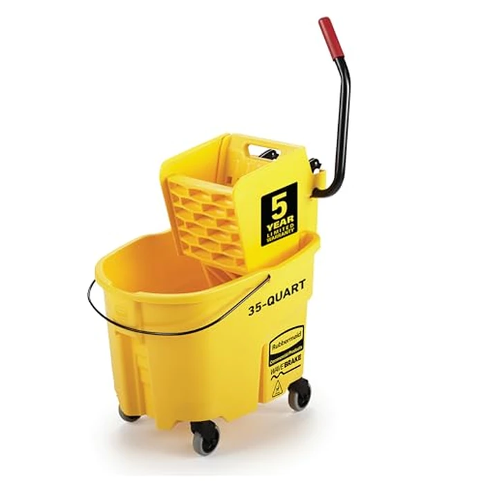 Rubbermaid Commercial Products WaveBrake 35 Qt. Side-Press Mop Bucket and Wringer Combo on Wheels Yellow for Professional/Industrial/Business Heavy-Duty Floor Cleaning/Mopping by Rubbermaid Commercial Products - Used - Very Good condition