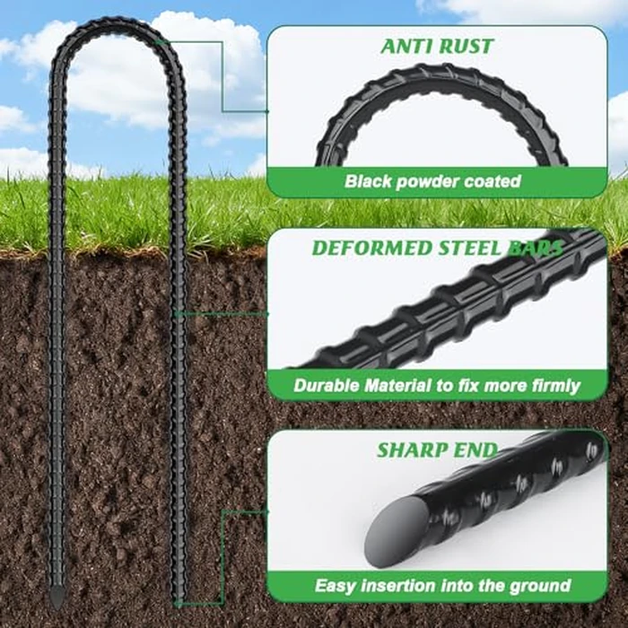 Gtongoko 24 Pack Trampoline Stakes, Trampoline Accessories, 12 Inch Ground Stakes Heavy Duty with T Hook, Ground Anchors, Rebar Stakes, High Wind Tent Anchors, Galvanized Steel, U Shaped, Black by Gtongoko - Image 3