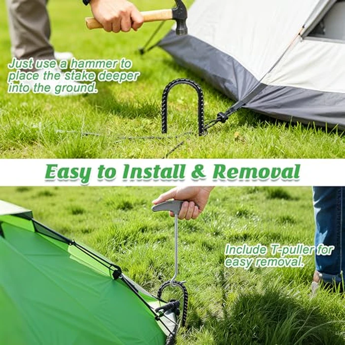 Gtongoko 24 Pack Trampoline Stakes, Trampoline Accessories, 12 Inch Ground Stakes Heavy Duty with T Hook, Ground Anchors, Rebar Stakes, High Wind Tent Anchors, Galvanized Steel, U Shaped, Black by Gtongoko - Image 5