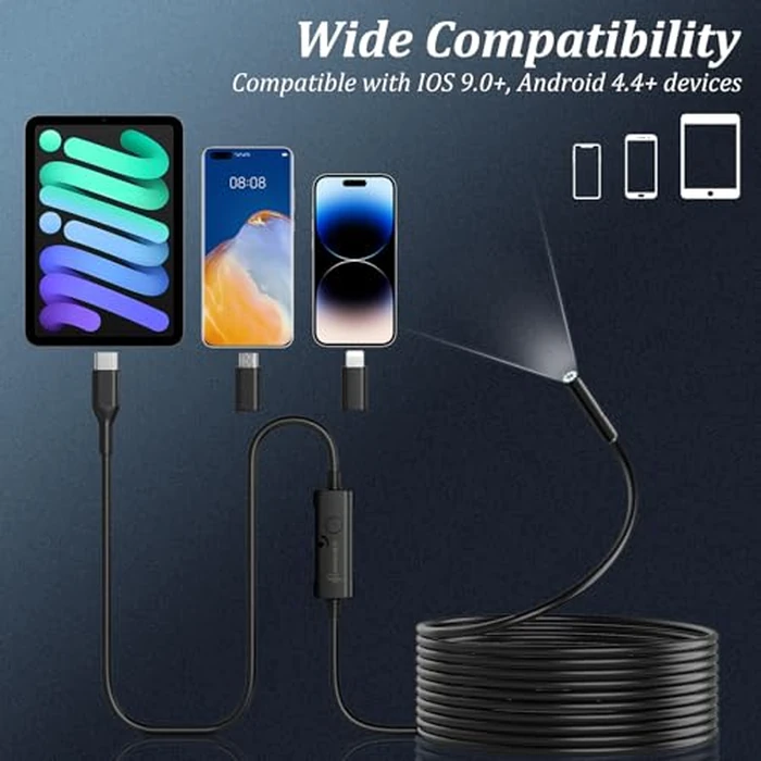 Endoscope Camera with Light, Ennovor 1920P HD, Endoscope Inspection with 8 Adjustable LED Lights, Borescope with Flexible Rigid Snake Camera, IP67 Waterproof and No WiFi Required, for Android iOS by Ennovor - Image 6