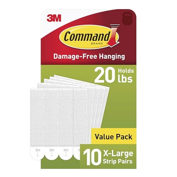 Command 20 Lb XL Heavyweight Picture Hanging Strips, Damage Free Hanging Picture Hangers, Heavy Duty Wall Hanging Strips for Back to School Dorm Organization, 10 White Adhesive Strip Pairs by Command - Image 1