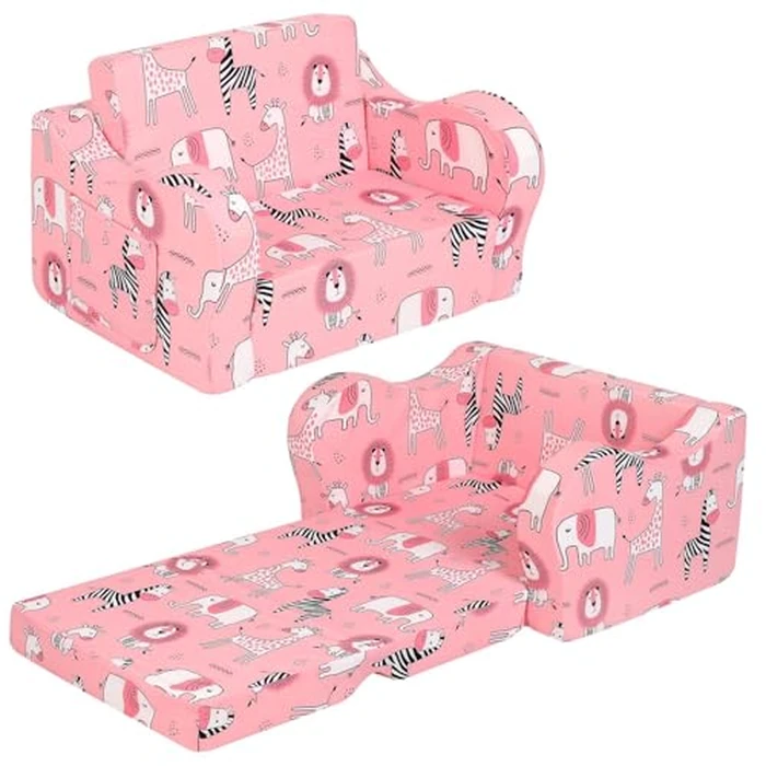 MOMCAYWEX Kids Sofa, 2-in-1 Flip-Out Foam Couch, Foldable Soft Play Lounge Chair, Pink by MOMCAYWEX - Used - Acceptable condition - CA$32.96