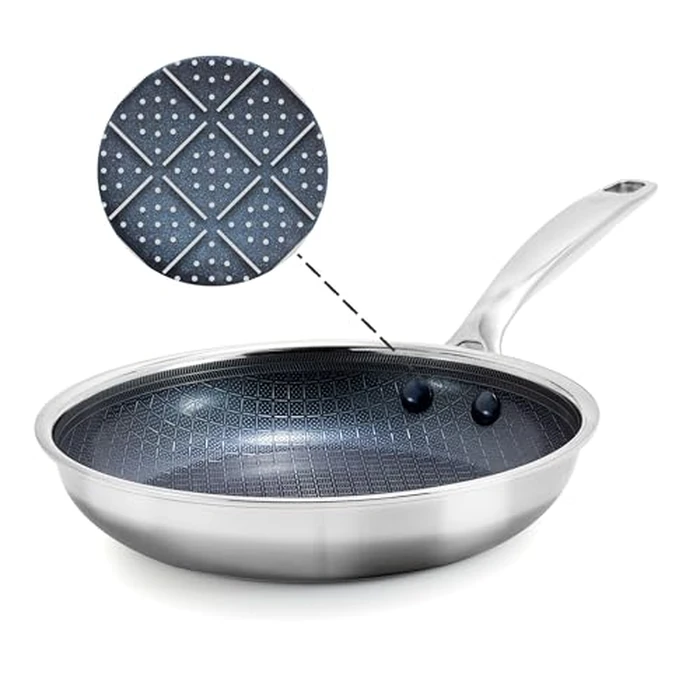 Blue Diamond Cookware, Bond 8" Frying Pan Skillet, Hybrid Diamond Infused Non Stick Stainless Steel, Non Toxic PFAS & PFOA Free, Tri-ply Clad Cookware, Induction, Dishwasher & Oven Safe, Silver by Blue Diamond - Used - Acceptable condition