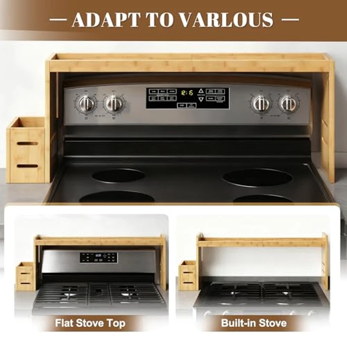 BESLCEID 31-inch bamboo stove rack for above the hob, kitchen bamboo spice rack, supports up to 50 pounds. Bamboo stove rack for storing spices and kitchen utensils. (Wood colour) by BESLCEID - Image 6