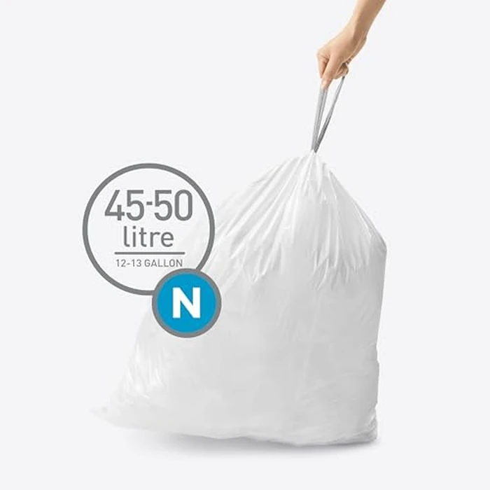 simplehuman Code N 200 Count, Dispenser Pack Custom Fit Liners, Drawstring Trash Bags, 45-50 Liter / 11.9-13.2 Gallon, White by simplehuman - Image 2