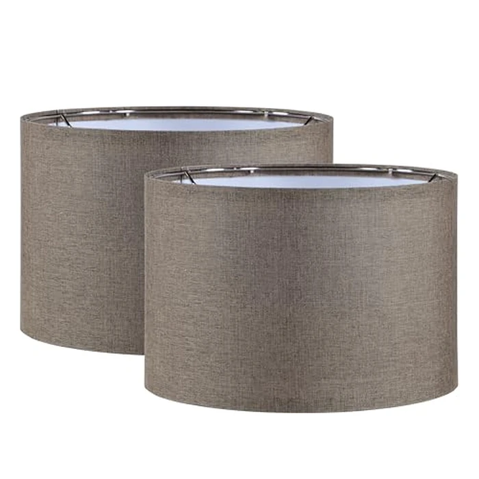 Aspen Creative 38303-2, K/D Hardback Drum Contemporary Collapsible Spider Shade, 12" Top x 12" Bottom x 8" Height, Iron Linen Fabric With Black Trim, Set of 2 by Aspen Creative - Used - Very Good condition - US$21.36