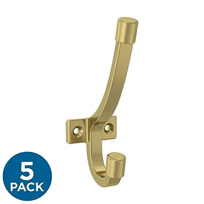 Franklin Brass Modern Angled Pilltop (5-Pack) Coat and Hat Wall Hooks Double Hooks for Hanging Satin Gold Wall Mount Hanger Backpack, Purse, Bag, Towel Organization Decorative Wall Hooks B48023K-SG-C by Franklin Brass - Image 2