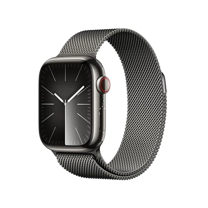 Apple Watch Series 9 [GPS + Cellular 41mm] Smartwatch with Graphite Stainless Steel Case with Graphite Milanese Loop. Fitness Tracker, ECG Apps, Always-On Retina Display by Apple - Used - Like New condition