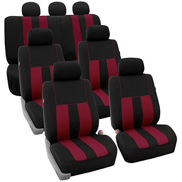 FH Group Three Row Set Striking Striped 7 Seater Car Seat Covers Airbag & Split Bench Compatible â€“ Universal Fit for Cars Trucks & SUVs Burgundy/Black by FH Group - Used - Very Good condition