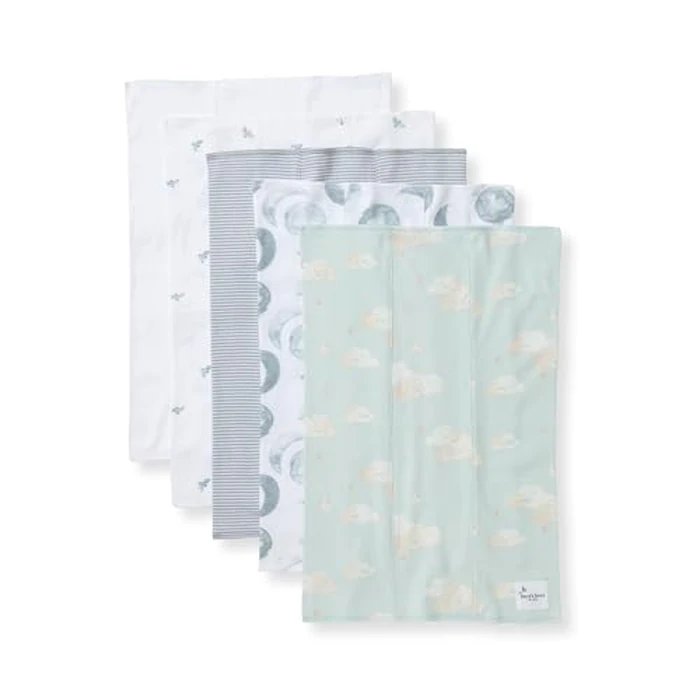 Burts Bees Baby Infant Burp Cloths, 100% Organic Cotton Extra Absorbent Soft Fabric Drool Cloths, 5-Pack Newborn Must-Have Essential Large Burping Cloths, One Size 17 x 11.75 Inches by Burt's Bees Baby - Used - Like New condition - US$22.65