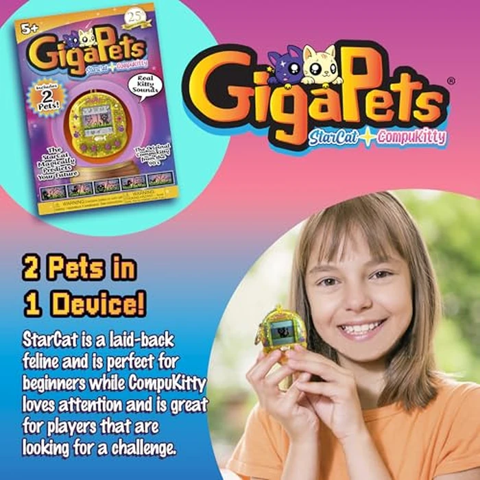 Giga Pets Virtual Animal Pet Toy, Upgraded Collector’s Edition, Glossy New Housing Shell, Nostalgic 90s Toy, 3D Pet Live in Motion - CompuKitty & StarCat by Top Secret Toys - Image 2