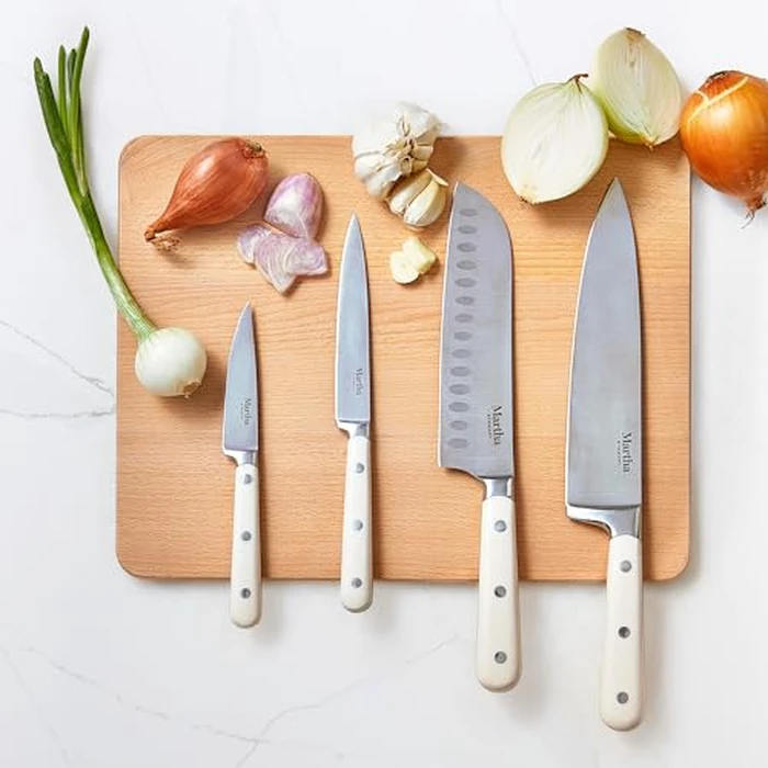 MARTHA STEWART Eastwalk 14 Piece High Carbon Stainless Steel Cutlery Kitchen Knife Block Set w/ABS Triple Riveted Forged Handle Acacia Wood Block - Linen White by Martha Stewart - Image 6