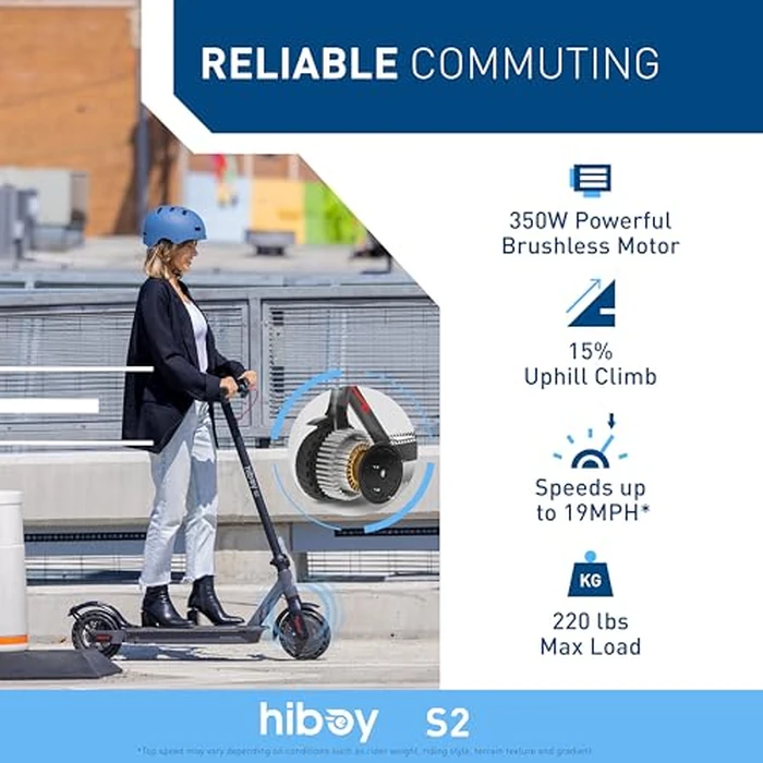 Hiboy S2 Electric Scooter - 8.5" Solid Tires - Up to 17 Miles Long-Range & 19 MPH Portable Folding Commuting Scooter for Adults with Double Braking System and App (Black&Space Grey) by Hiboy - Image 2