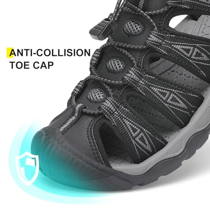 Dannto Women's Sport Hiking Sandals Closed Toe Outdoor Athletic Walking Sandal Lightweight Summer Water Shoes Black Gray Size 7 by Dannto - Image 6