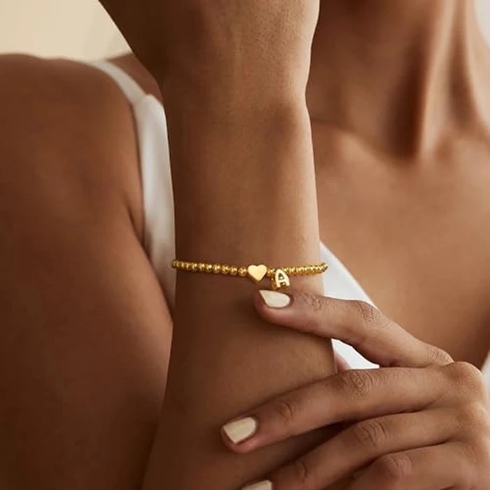 M MOOHAM Bridesmaid Gifts - bridesmaid proposal maid of honor bridal shower gifts 14K Gold Plated Heart Initial L Bracelets for Women Wedding bridal Bachelorette Party by M MOOHAM - Image 3