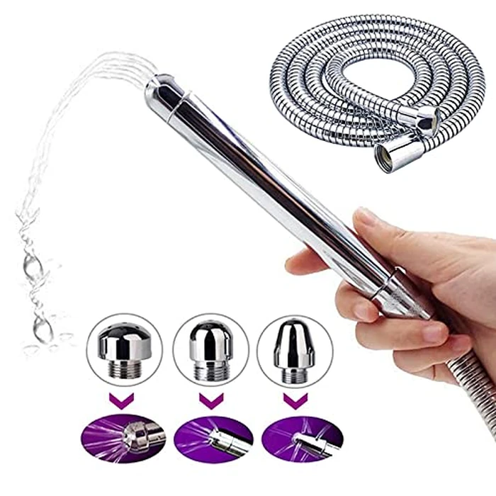 3 Heads Aluminum Shower Cleaner Douche System with 1.5 m Stainless Steel Handheld Shower Hose and Velet Pouch by ABSOK - Used - Like New condition